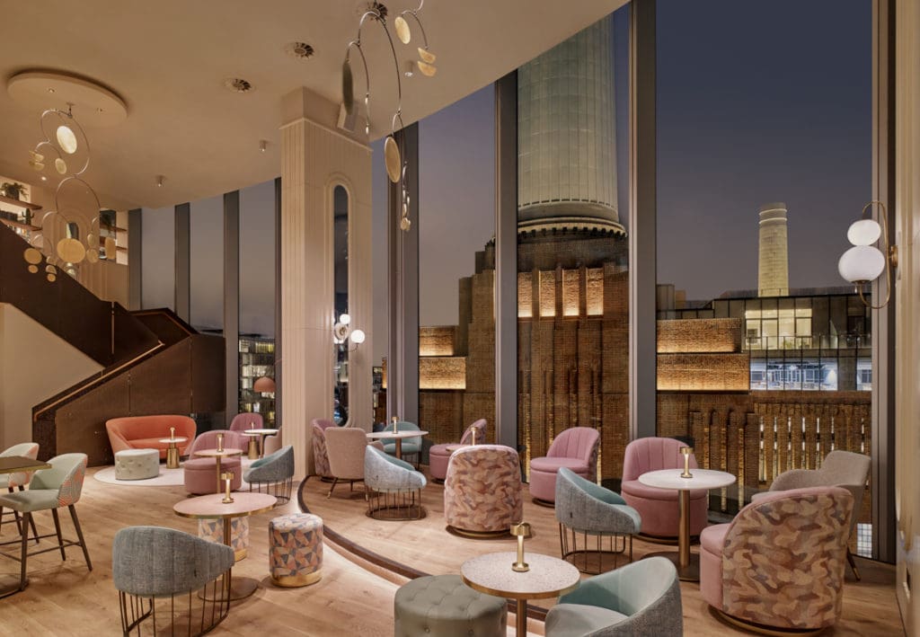 JOIA Restaurant Battersea, view of Battersea Power Station chimneys