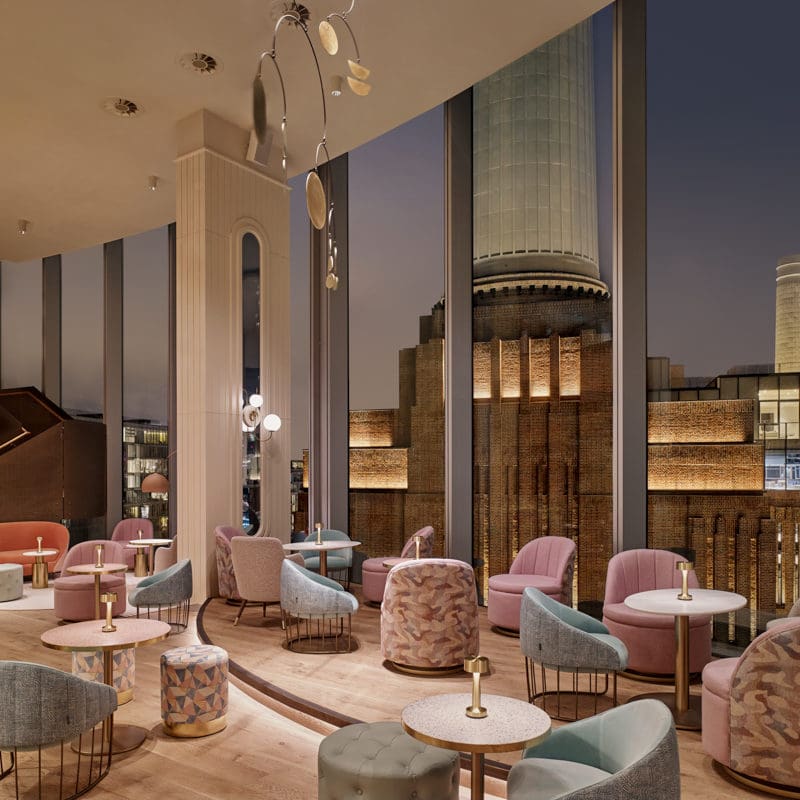 JOIA Restaurant Battersea, view of Battersea Power Station chimneys