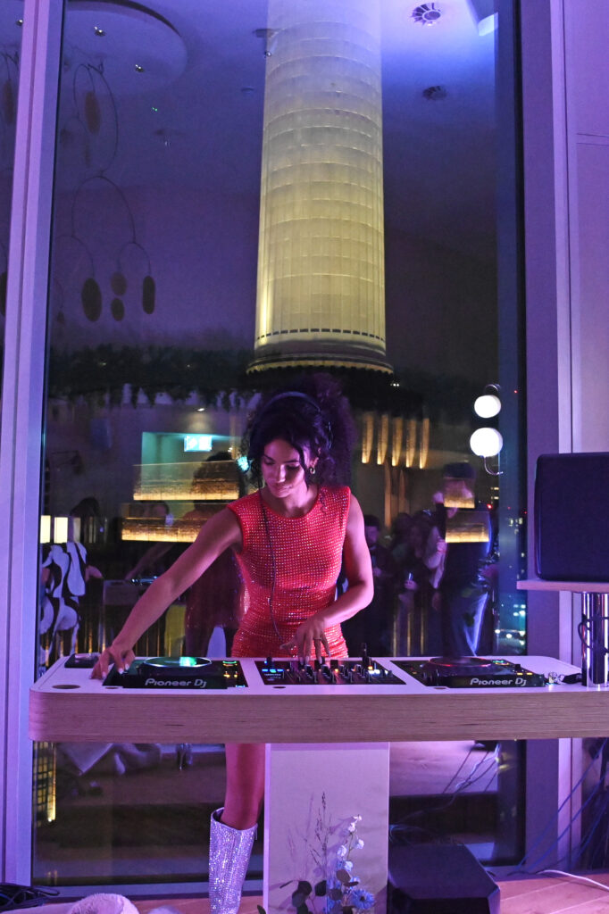 Vick Hope DJs at the art'otel London Battersea Power Station launch event on April 26, 2023 in London, England.