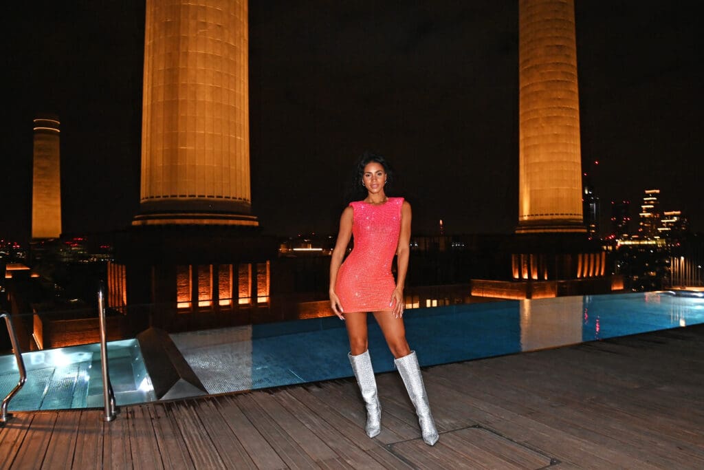 Vick Hope attends the art'otel London Battersea Power Station launch event on April 26, 2023 in London, England.
